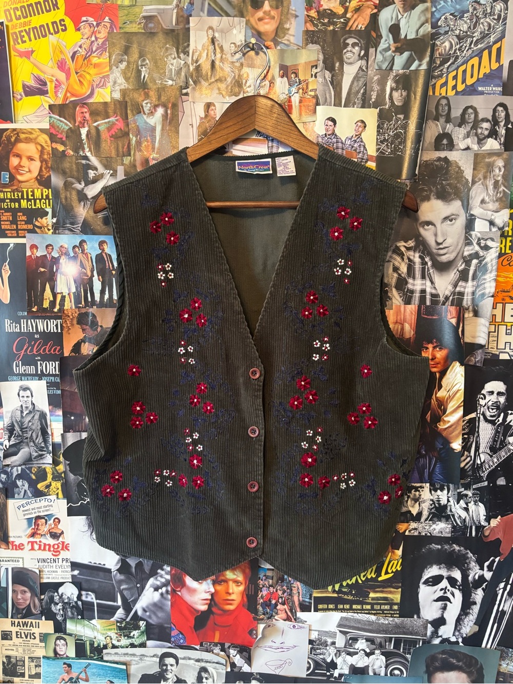 Northcrest Olive Green Corduroy Embroidered Vest